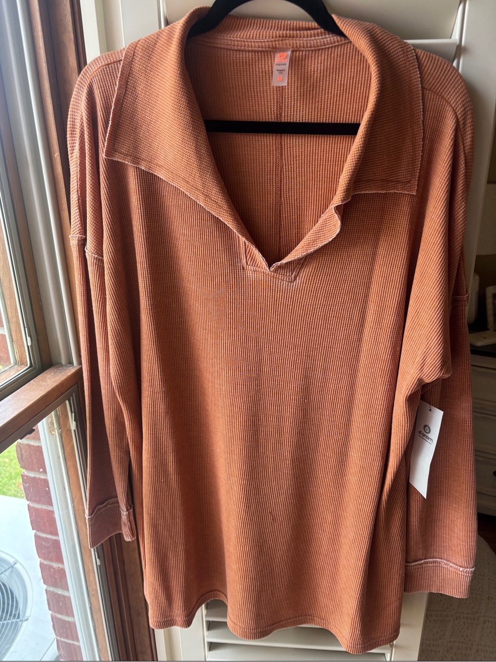 Waffle Knit Collared Tunic in Rust